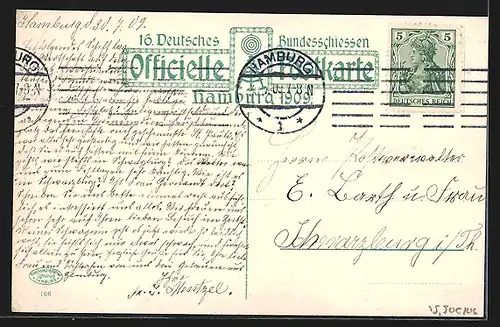 AK Hamburg, 16. Deutsches Bundesschiessen 1909, Oceandampfer Hammonia H. Löbel