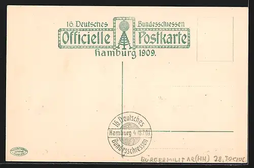 AK Hamburg, 16. Deutsches Bundesschiessen 1909, Festwagen des Hamburger Bürgermilitär's