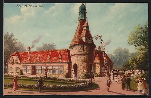 Künstler-AK Hamburg, 16. Deutsches Bundesschiessen 1909, Seefisch-Restaurant