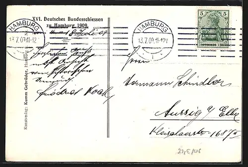 AK Hamburg-St. Pauli, XVI. Deutsches Bundesschiessen 1909, Umzugswagen
