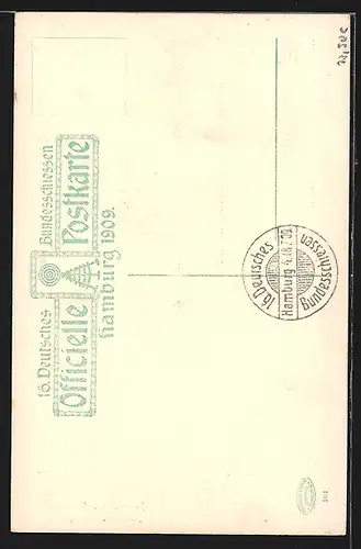 Künstler-AK Hamburg, 16. Deutsches Bundesschiessen 1909, Festhalle, Detail