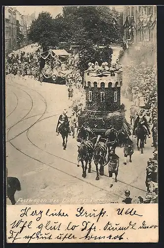 AK Hannover, XIV. Deutsches Bundesschiessen 1903, Festwagen des Döhrener Turmes