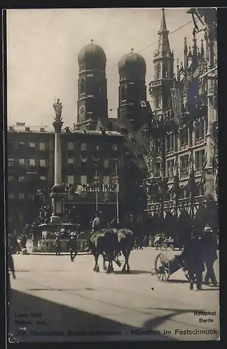 AK München, 15. Deutsches Bundesschiessen 1906, Marienplatz im Festschmuck