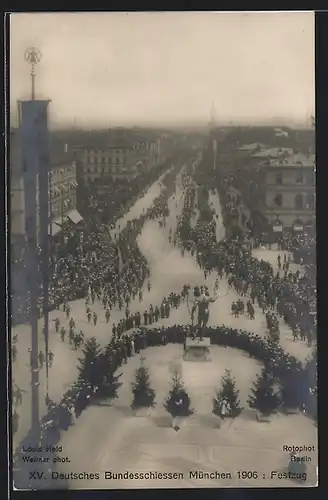AK München, 15. Deutsches Bundesschiessen 1906, Festzug aus der Vogelschau