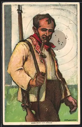 AK Schützenverein Schweiz, Mann in Tracht mit geschultertem Gewehr, 1824-1924