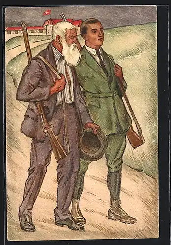 AK Shweizerischer Schützenverein 1824-1924, Schützen mit Gewehr