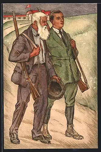 AK Shweizerischer Schützenverein 1824-1924, Schützen mit Gewehr