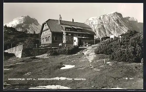 AK Sonnschienhütte, Ansicht mit dem Ebenstein