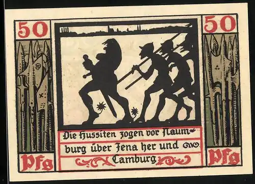 Notgeld Naumburg a. Saale 1920, 50 Pfennig, Hussiten in Waffen