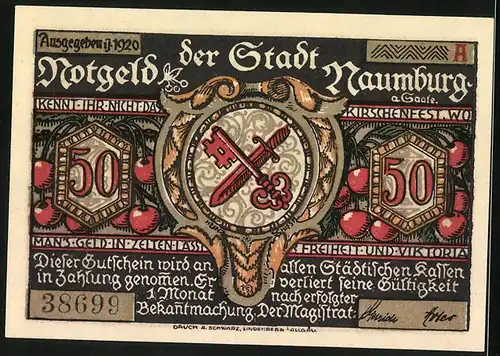 Notgeld Naumburg a. Saale 1920, 50 Pfennig, Hussiten in Waffen