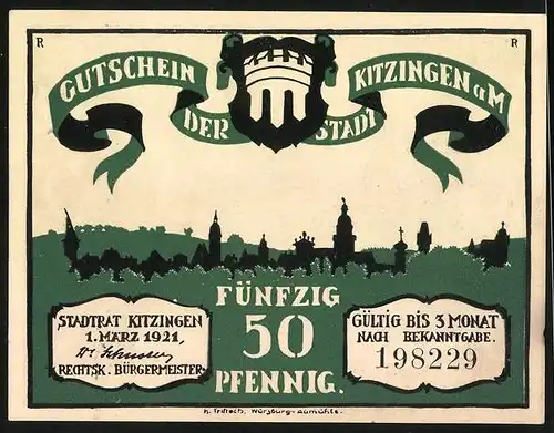 Notgeld Kitzingen 1921, 50 Pfennig, Ratsherren fassen einen Beschluss