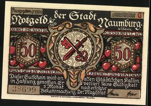 Notgeld Naumburg a. Saale 1920, 50 Pfennig, Ihr seid Kinder, unschuldsvoll und keine Sünder