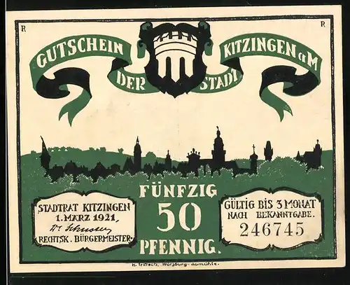 Notgeld Kitzingen a. M. 1921, 50 Pfennig, Zur Sitzung eilt der Ratsherrn Schaar