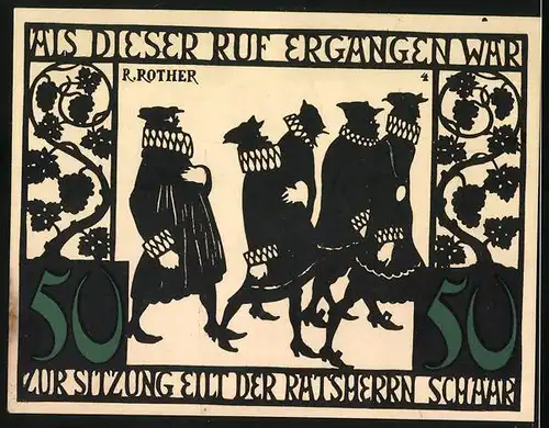 Notgeld Kitzingen a. M. 1921, 50 Pfennig, Zur Sitzung eilt der Ratsherrn Schaar