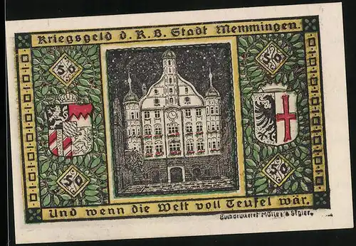 Notgeld Memmingen 1919, 50 Pfennig, Rathaus, Memminger Mau