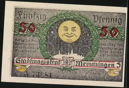 Notgeld Memmingen 1919, 50 Pfennig, Rathaus, Memminger Mau