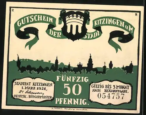 Notgeld Kitzingen a. M. 1921, 50 Pfennig, Suche nach Geld in des Stadtsaeckels tiefsten Gruenden