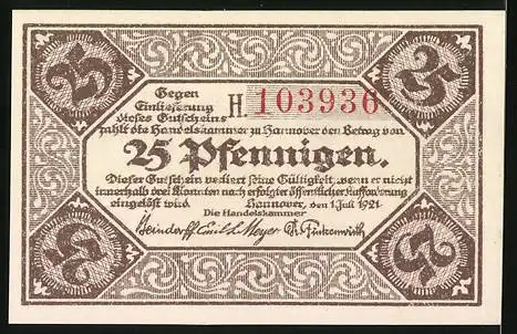 Notgeld Hannover 1921, 25 Pfennig, Blick zur Marktkirche