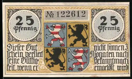 Notgeld Hildburghausen, 25 Pfennig, Technikum, Wappen