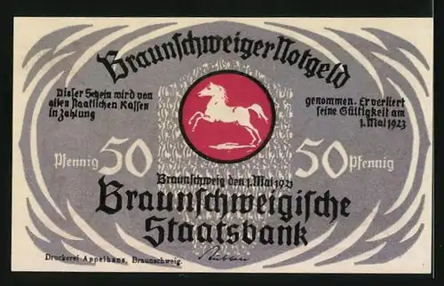 Notgeld Braunschweig 1921, 50 Pfennig, Regenstein, Wappen