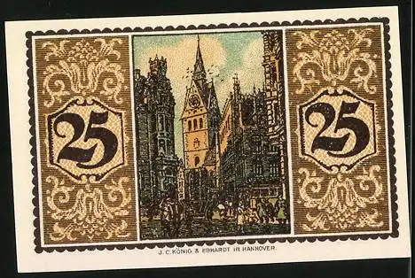 Notgeld Hannover 1921, 25 Pfennig, Blick zur Marktkirche
