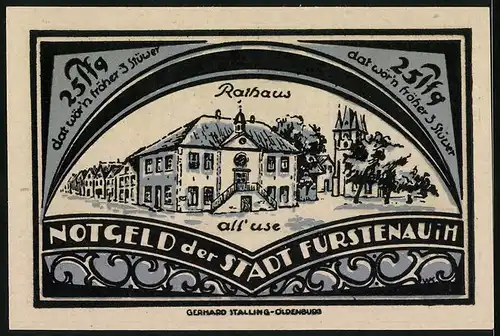 Notgeld Fürstenau i. H. 1921, 25 Pfennig, Rathaus, Wappen