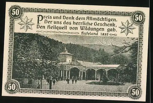 Notgeld Bad Wildungen 1921, 50 Pfennig, Heilquelle und Kurgäste