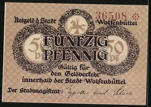 Notgeld Wolfenbüttel 1918, 50 Pfennig, Blumenkränze