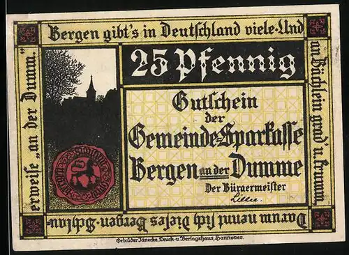Notgeld Bergen an der Dumme 1922, 25 Pfennig, das Gericht im 14. Jahrhundert