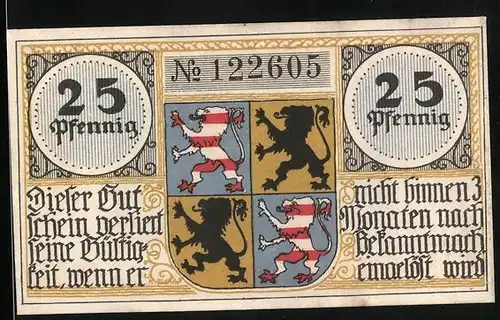 Notgeld Hildburghausen, 25 Pfennig, Wappen und Technikum