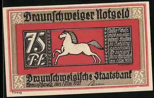 Notgeld Braunschweig 1921, 75 Pfennig, Am Krodobrunnen in Bad Harzburg