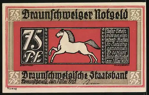 Notgeld Braunschweig 1921, 75 Pfennig, Blankenburg am Harz