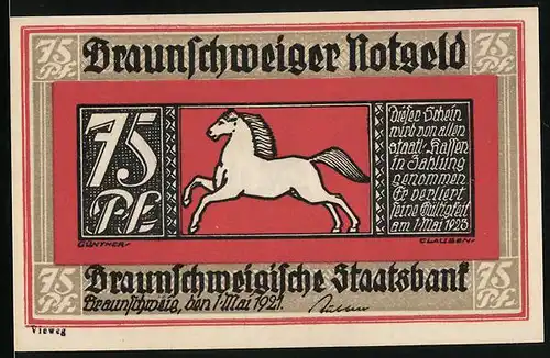 Notgeld Braunschweig 1921, 75 Pfennig, Bad Harzburg, Krodobrunnen
