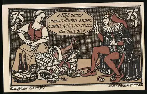 Notgeld Braunschweig 1921, 75 Pfennig, Eulenspiegel versucht sich als Arzt