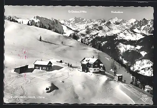 AK Wagrainer-Haus, Ansicht aus der Vogelschau gegen Gr. Glockner und Wiesbachhorn