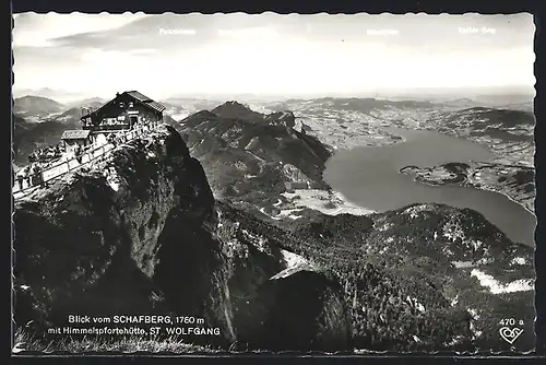 AK Himmelspfortehütte, Blick vom Schafberg m. St. Wolfgang