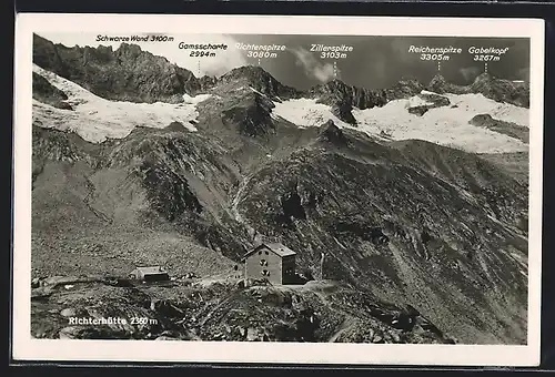 AK Richterhütte, Berghütte mit umgebenden Gipfeln