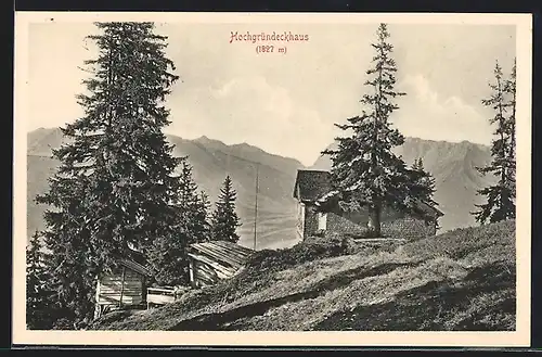 AK Hochgründeckhaus, Blick zur Berghütte