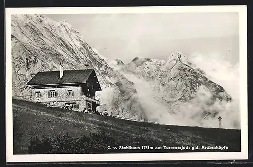AK C. v. Stahlhaus, Berghütte am Torrenerjoch g. d. Archenköpfe