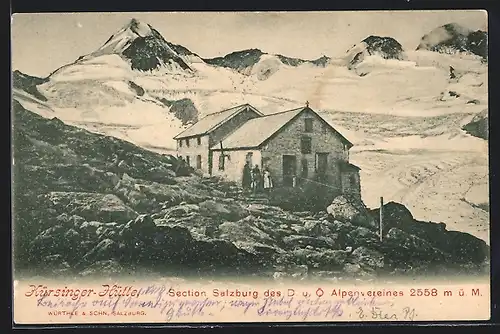 AK Kürsingerhütte, Berghütte vor Schneefeld