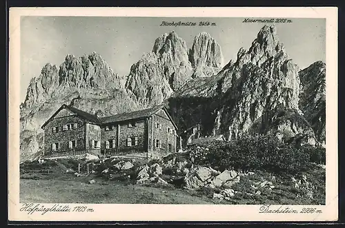 AK Hopfürglhütte, Berghütte am Dachstein mit Bischofsmütze und Mosermandl