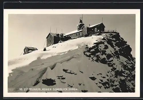 AK Zittelhaus, Verschneite Berghütte auf dem Sonnblick