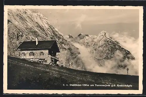 AK C. v. Stahlhaus am Torrenerjoch, Blick gegen die Archenköpfe