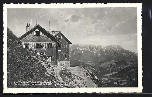 AK Purtschellerhaus, Blick auf die Berghütte