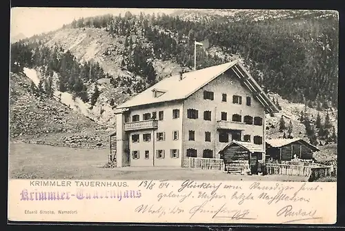 AK Krimmler-Tauernhaus, Ortspartie mit Berghütte