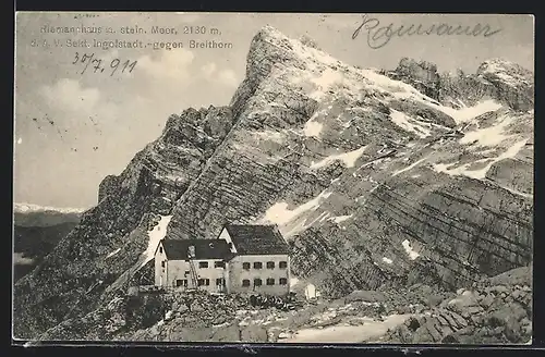 AK Riemannhaus am steinernen Meer gegen Breithorn