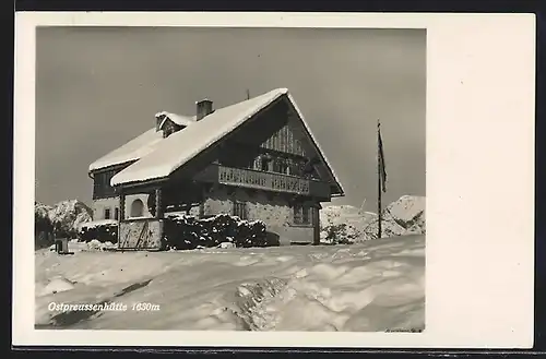 AK Ostpreussenhütte, Berghütte im Schnee