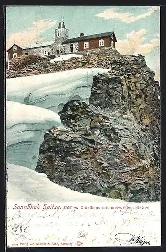 AK Zittelhaus auf der Sonnblick Spitze, Berghütte mit meteorolog. Station