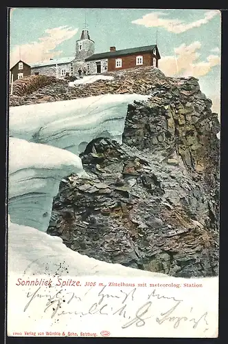 AK Zittelhaus mit meteorolog. Station auf der Sonnblick Spitze im Schnee