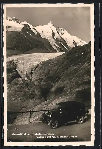 Foto-AK Auto Essex (1929), Schwarzer Wagen auf der Hochalpenstrasse am Gross-Glockner